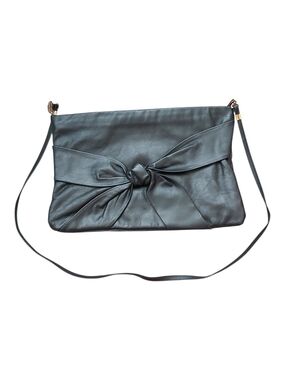 Vintage Karnig Mann Black Leather Bow Crossbody Bag - Made in Canada - 19" Strap